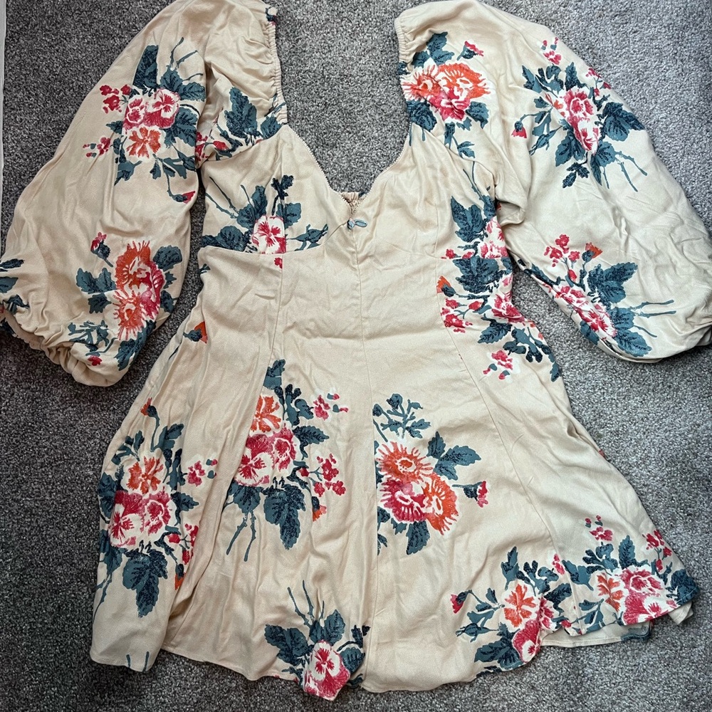 Free People Floral Puff Sleeve Mini Dress